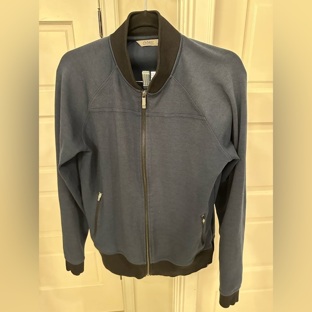 Tasc Performance Jacket Mens M Navy Blue Full Zip Athletic Organic Cotton Bamboo
